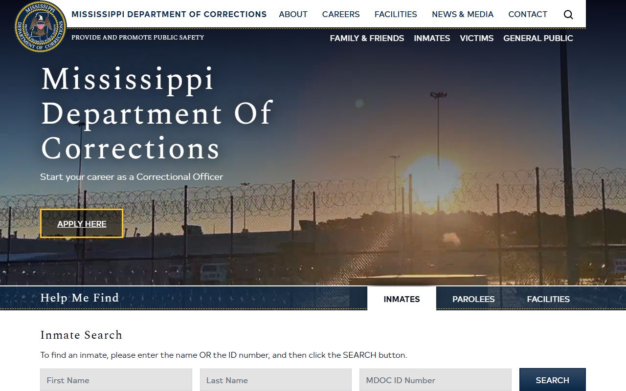 Mississippi inmate population MDOC home page and search access