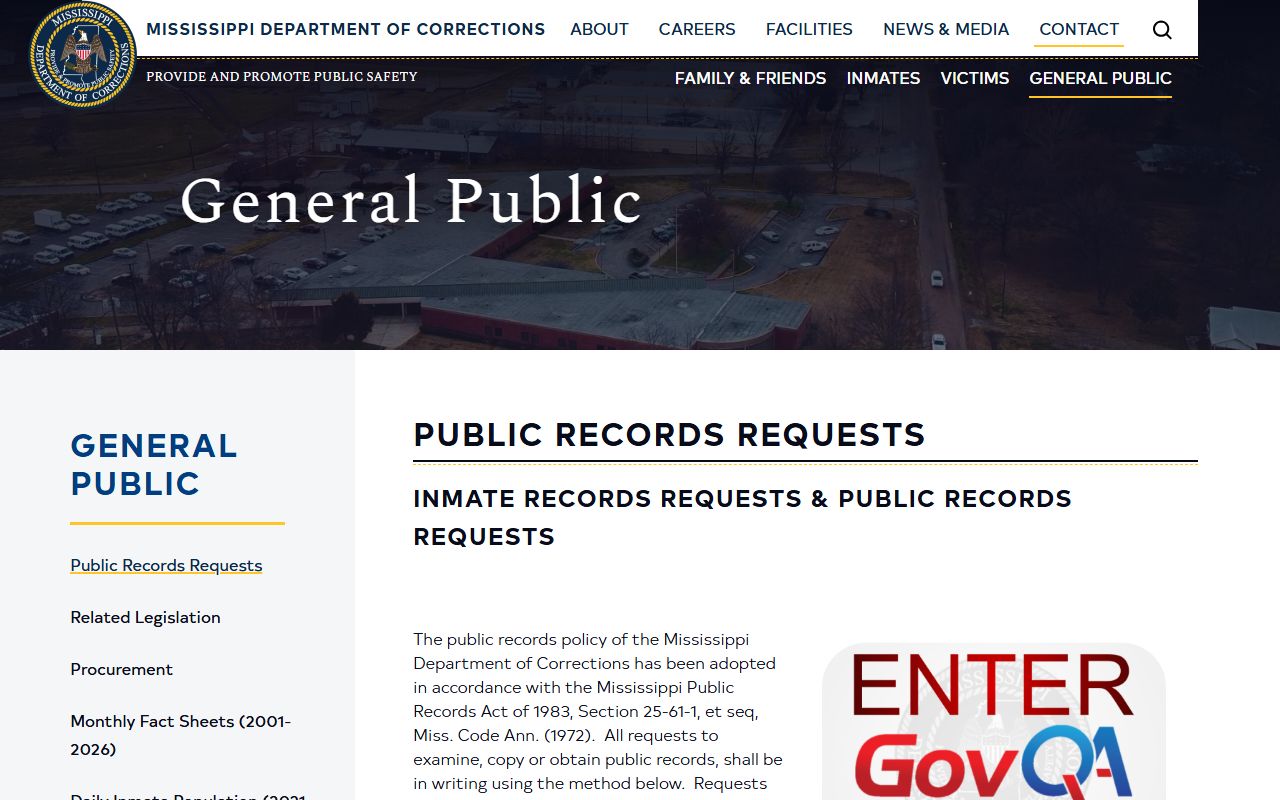 Mississippi inmate population MDOC public records request route