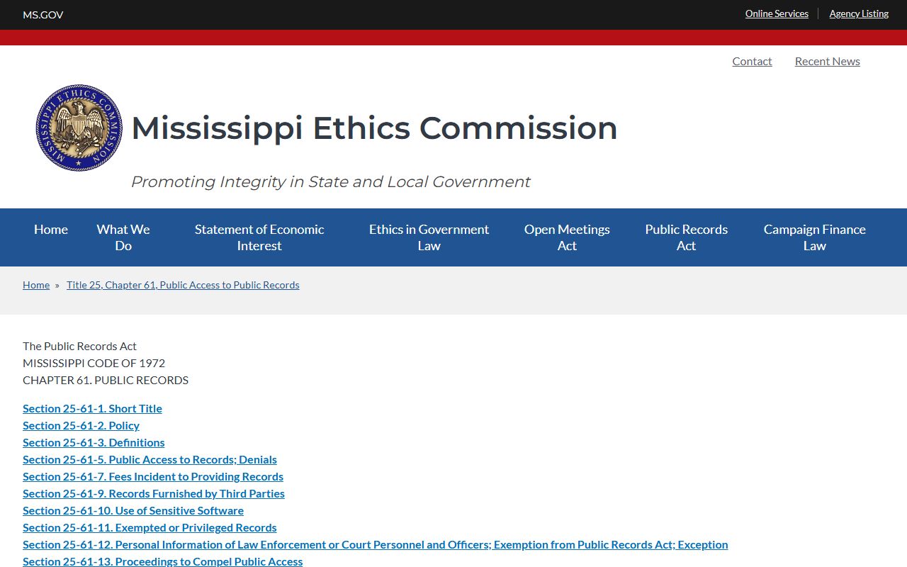 Mississippi inmate records public records act source