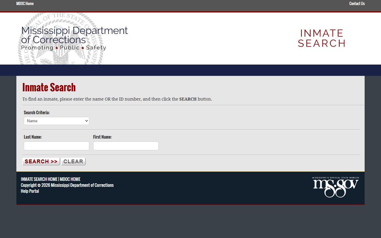 Mississippi inmate population MS.gov MDOC search criteria